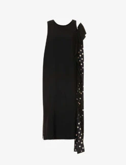 Asymmetric-hem Round-neck Rayon-blend Midi Dress