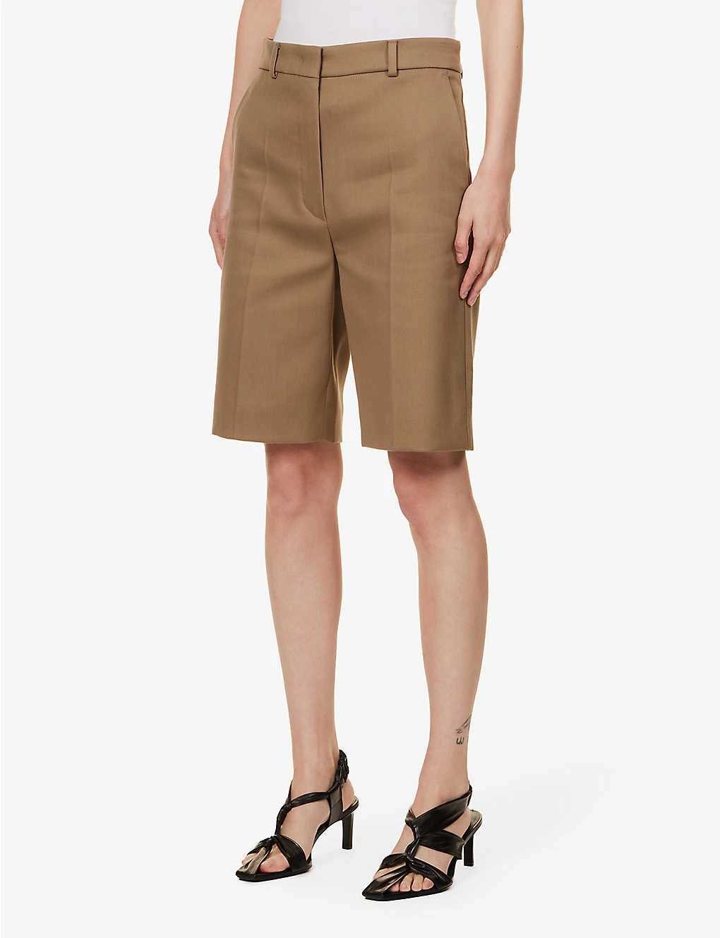 Sportmax Ocra Pressed-crease Regular-fit Cotton-blend Shorts - Image 3