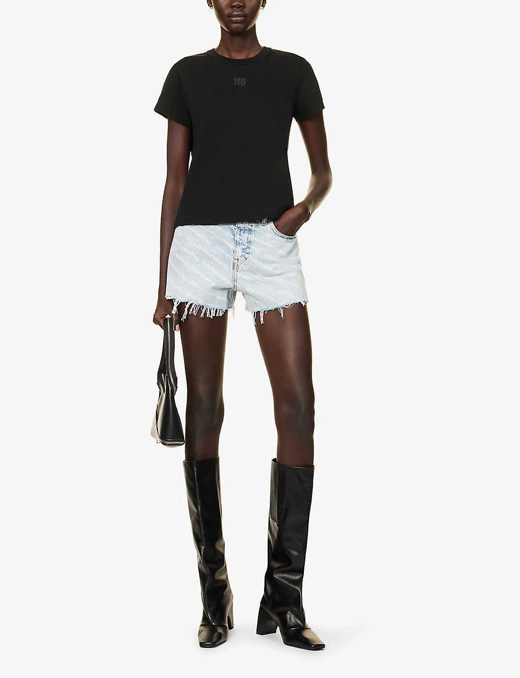 ALEXANDER WANG Logo-print Raw-hem Denim Shorts - Image 2