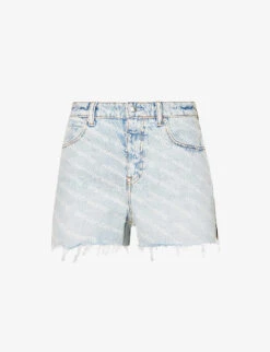 ALEXANDER WANG Logo-print Raw-hem Denim Shorts