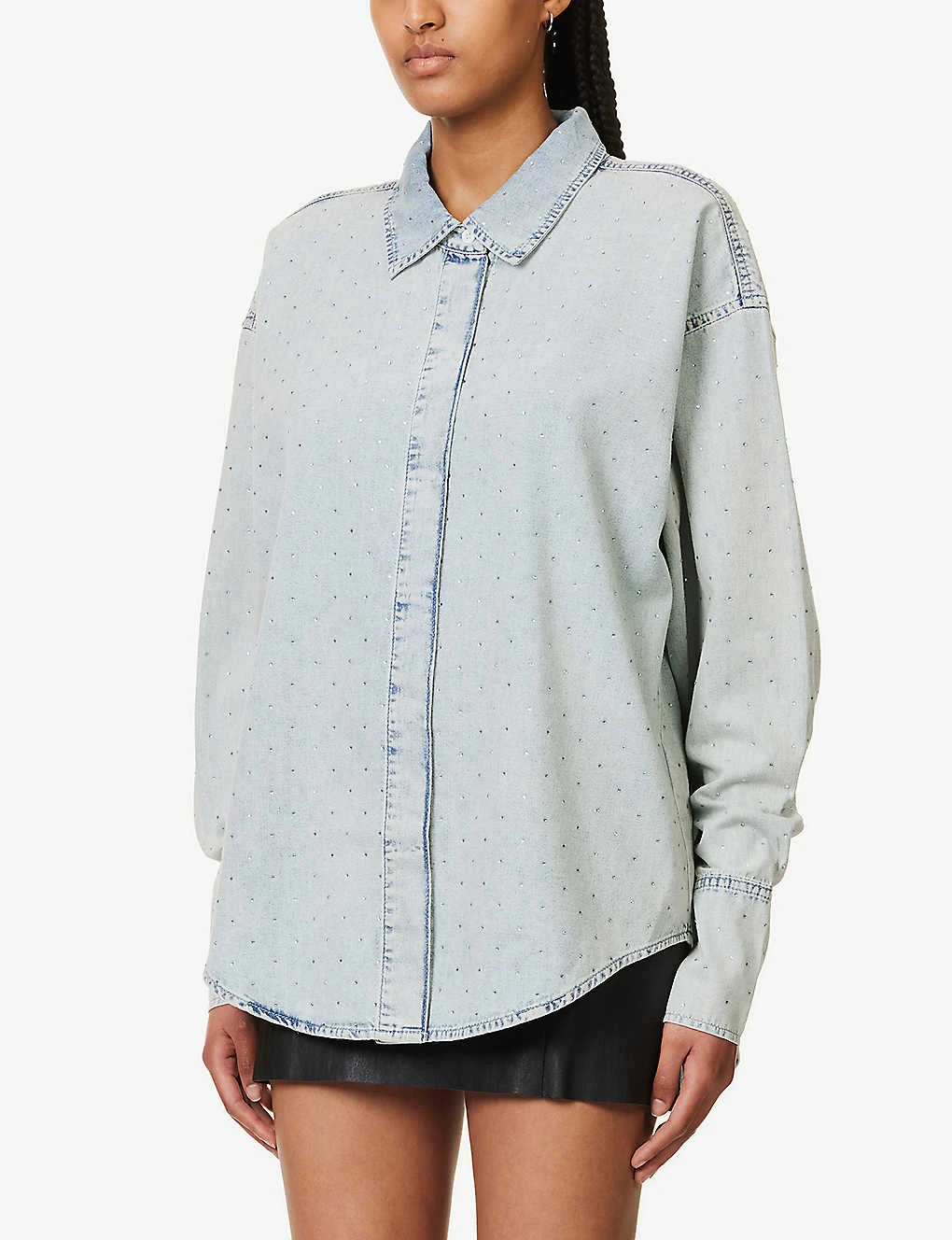 GOOD AMERICAN Weekender Faded-wash Denim Shirt - Image 3