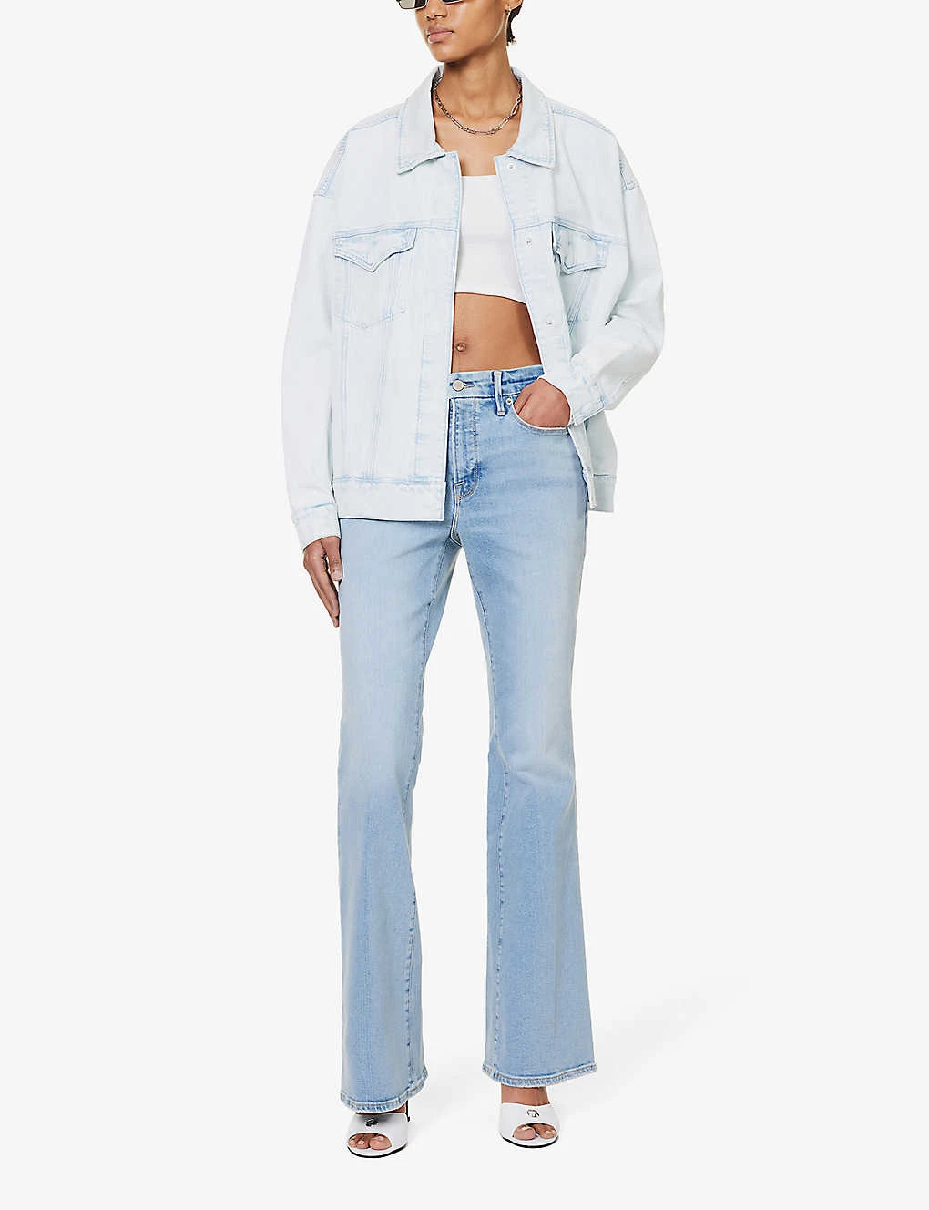 GOOD AMERICAN Oversized Faded-wash Stretch-recycled Denim Jacket - Image 2