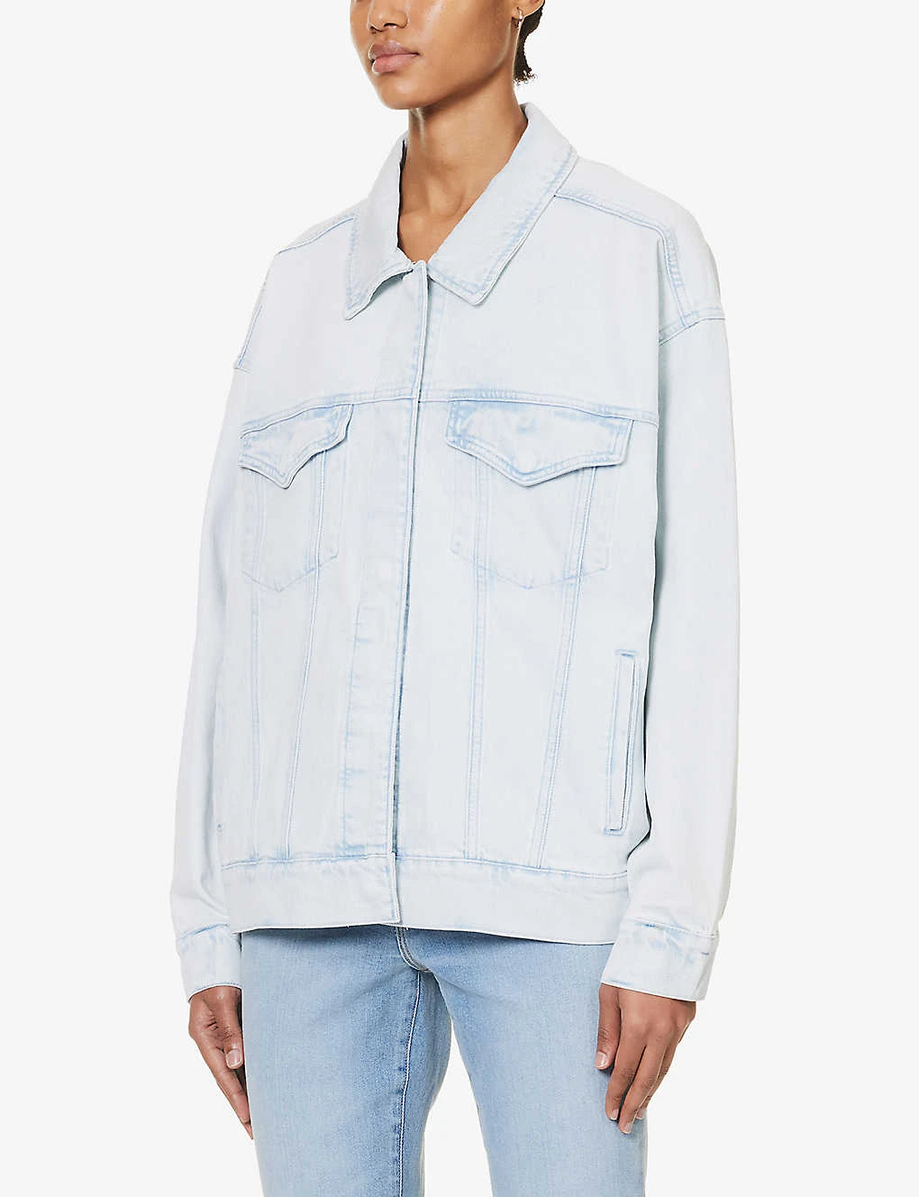 GOOD AMERICAN Oversized Faded-wash Stretch-recycled Denim Jacket - Image 3