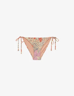 Reiss Daniella Floral-print Side-tie Stretch-woven Bikini Bottoms