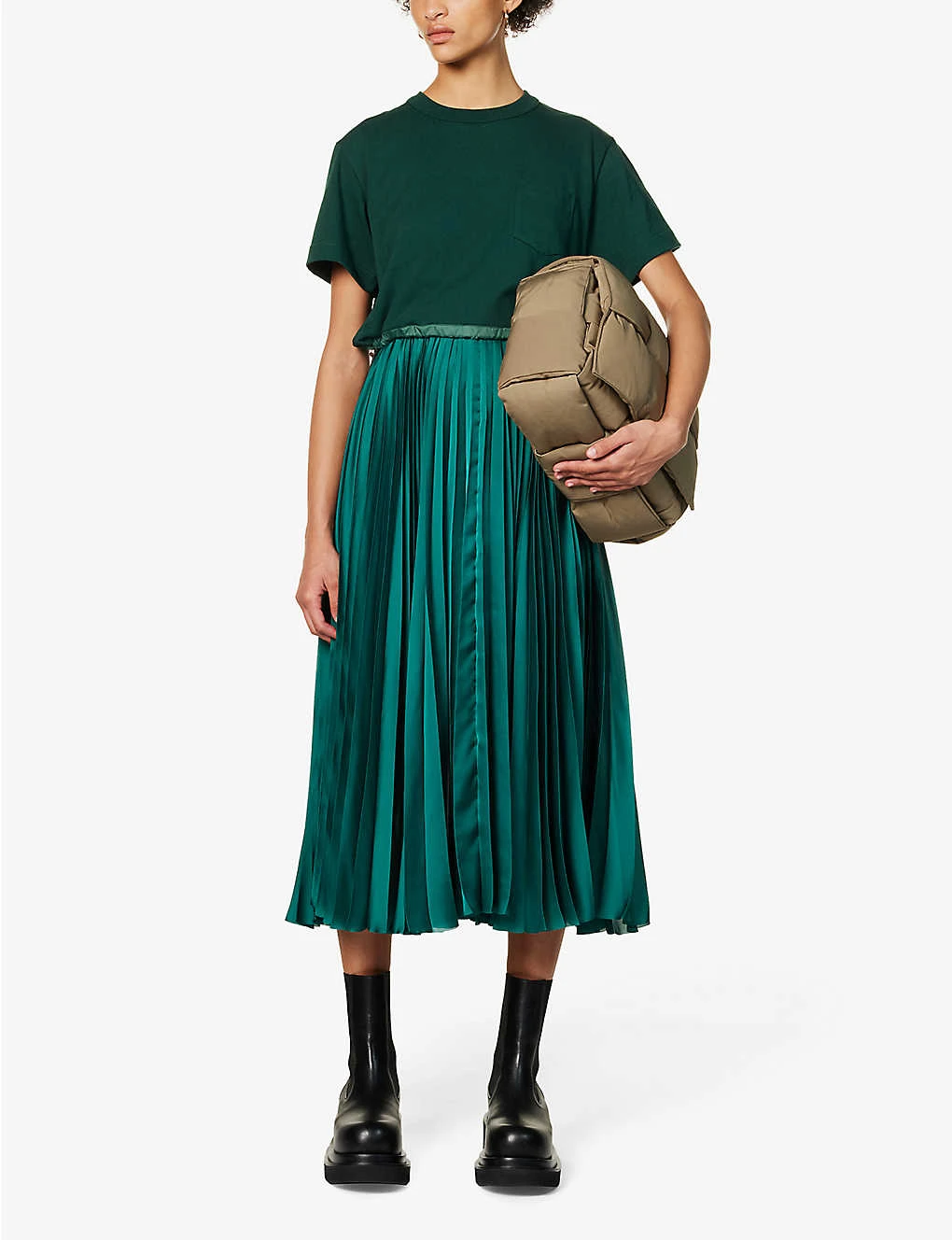 Sacai Pleated Contrast-panel Cotton Midi Dress - Image 2