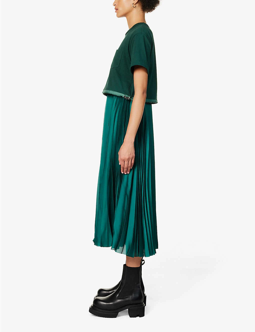 Sacai Pleated Contrast-panel Cotton Midi Dress - Image 3