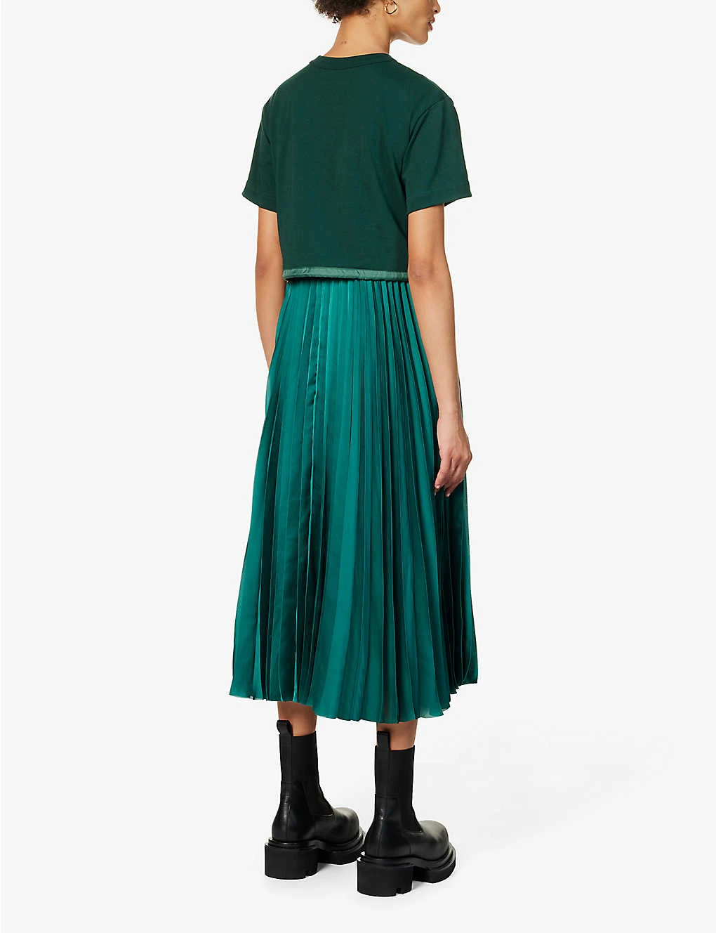 Sacai Pleated Contrast-panel Cotton Midi Dress - Image 4