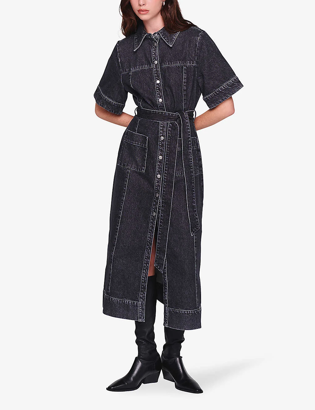 Gitty Self-tie Denim Midi Dress - Image 2