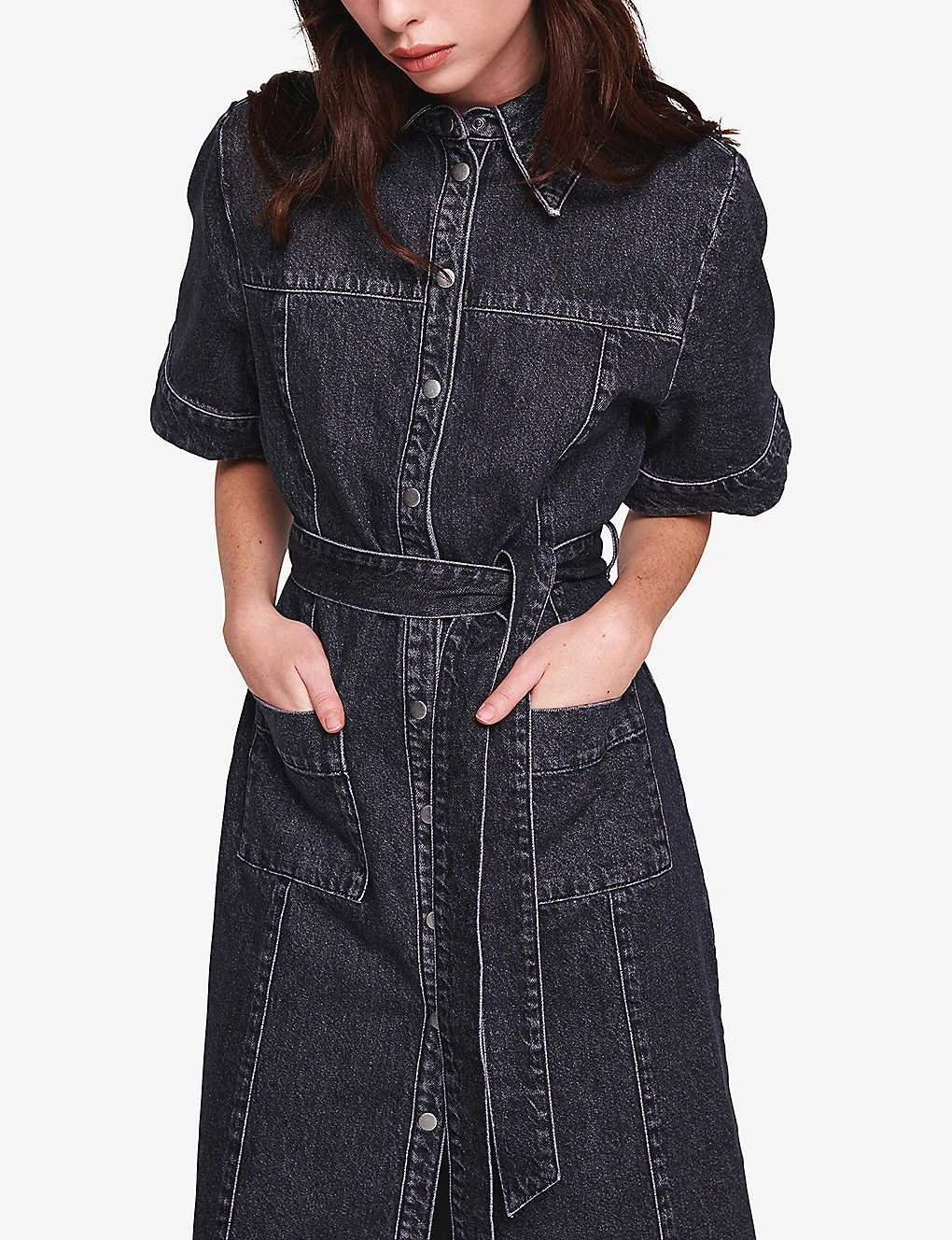 Gitty Self-tie Denim Midi Dress - Image 5