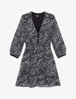 THE KOOPLES Graphic-print Smocked-waist Woven Mini Dress