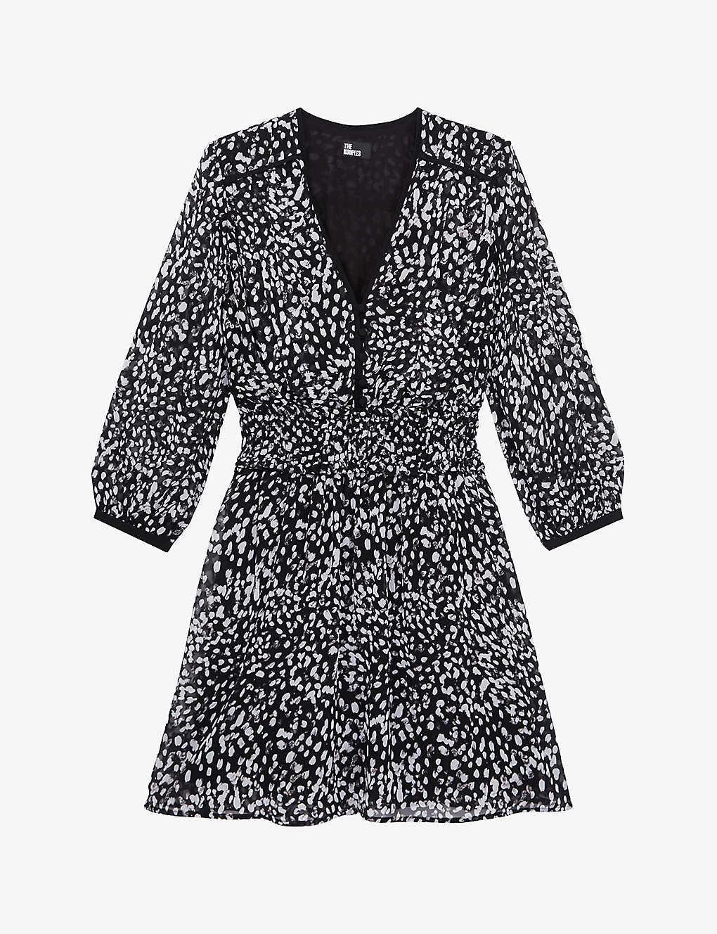 THE KOOPLES Graphic-print Smocked-waist Woven Mini Dress