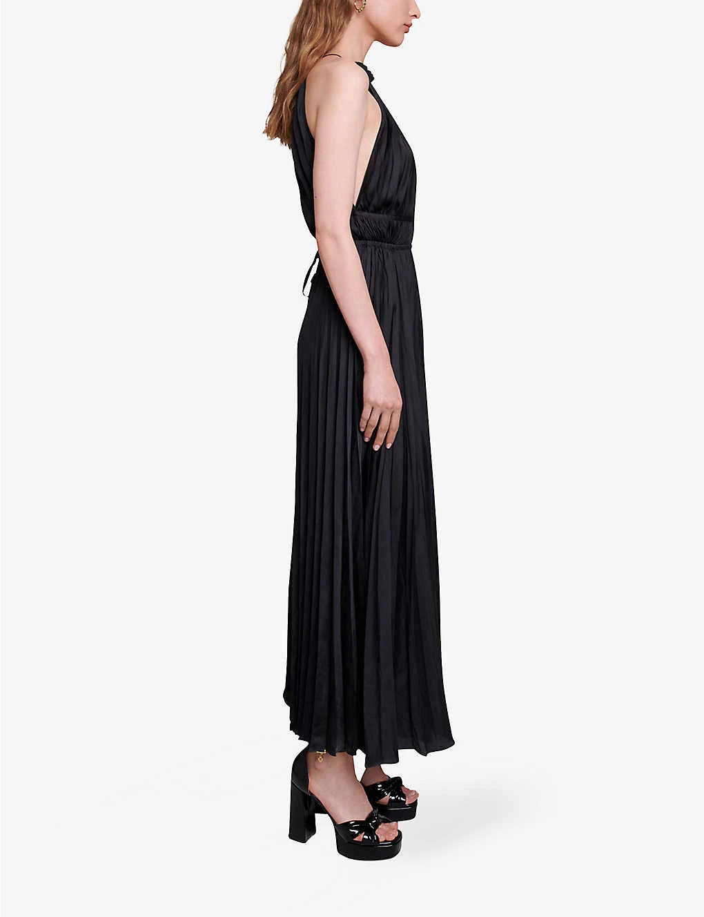 Maje Villy Halter-neck Pleated Satin Maxi Dress - Image 2