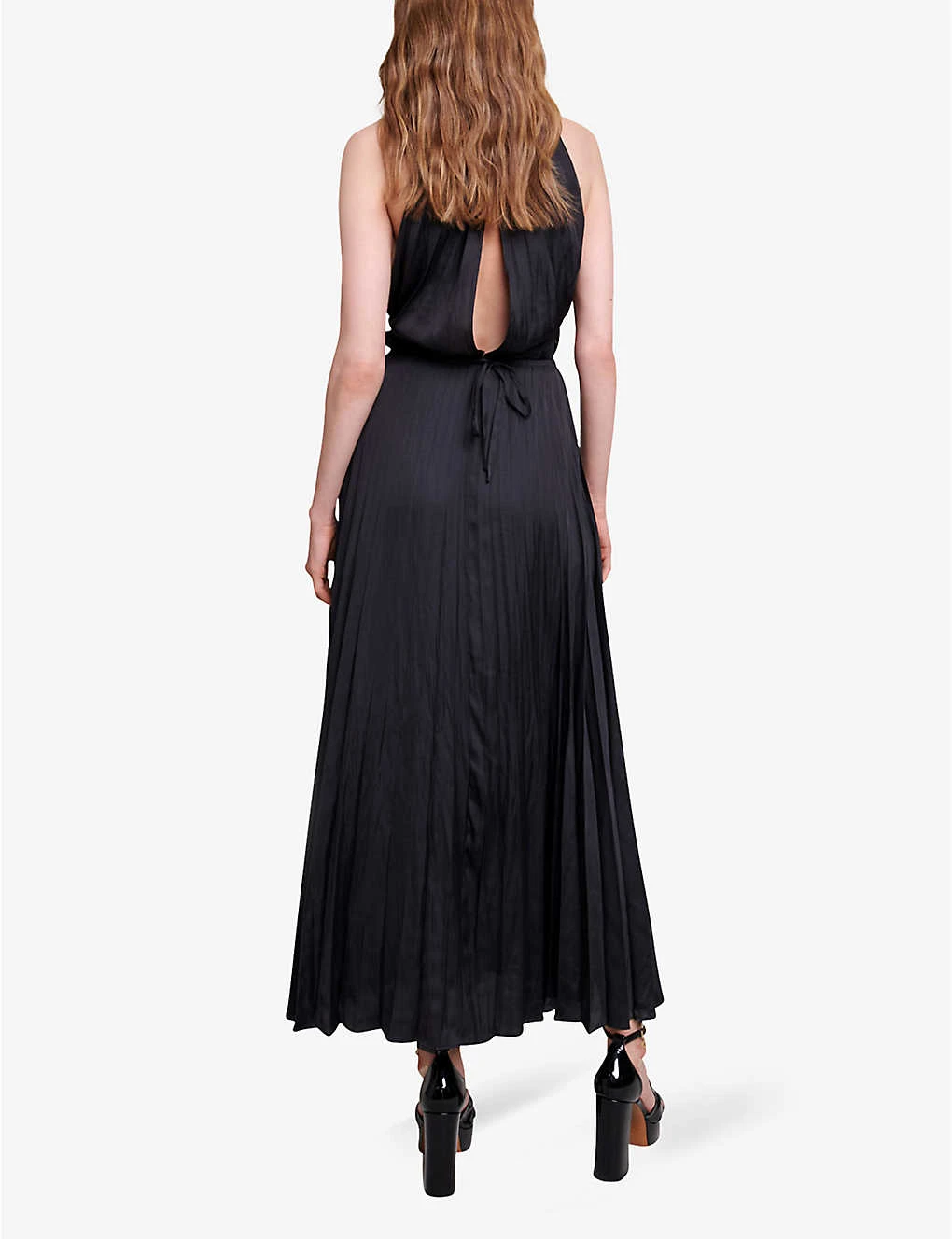 Maje Villy Halter-neck Pleated Satin Maxi Dress - Image 3