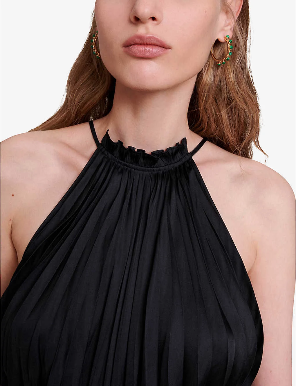 Maje Villy Halter-neck Pleated Satin Maxi Dress - Image 4