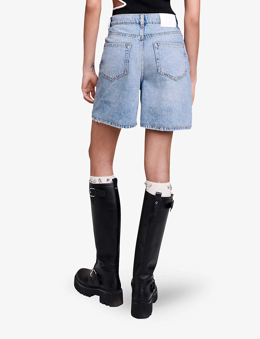 Maje Ietoile Rhinestone-embellished Flared Denim Shorts - Image 4