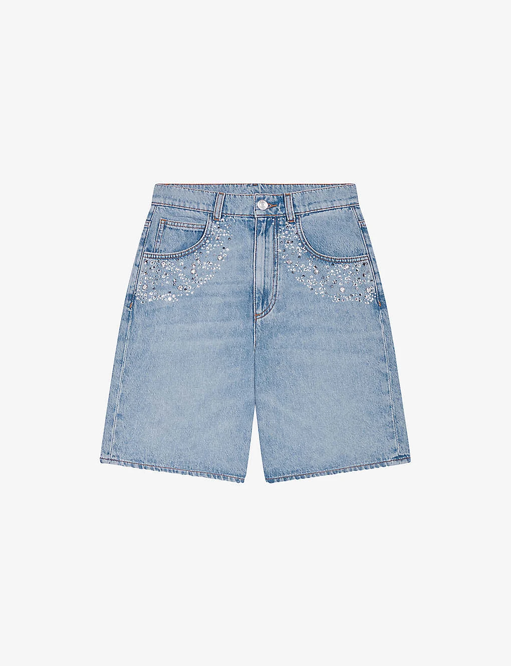 Maje Ietoile Rhinestone-embellished Flared Denim Shorts