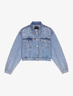 Maje Betoile Rhinestone-embellished Faded Denim Jacket