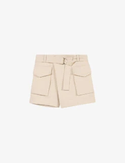 Maje Iosta Pocket-detail Asymmetric-hem Linen-blend Shorts