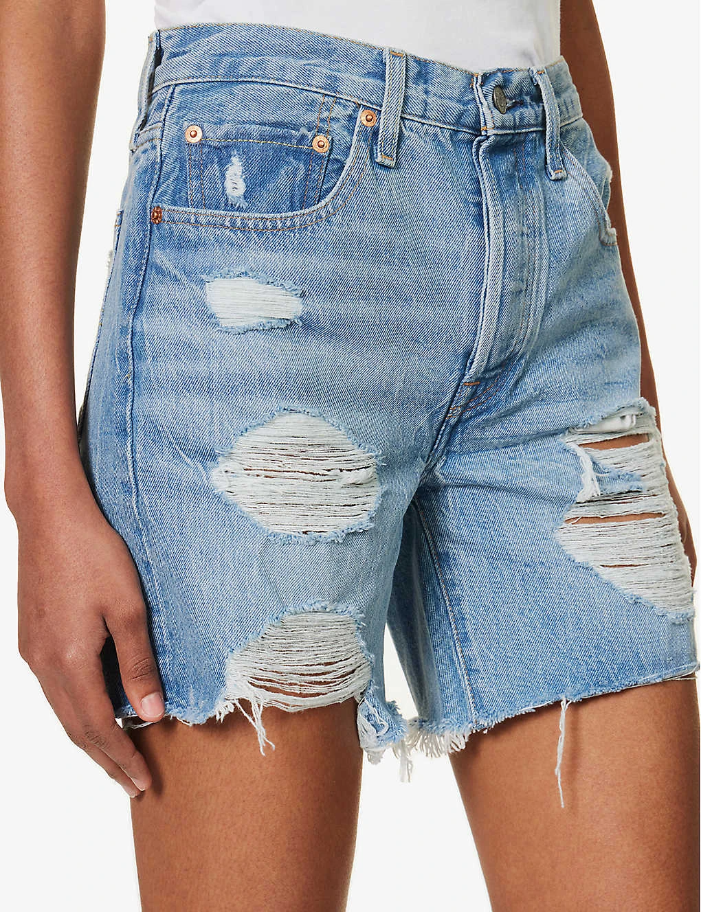 Levis 501 High-rise Distressed Denim Shorts - Image 5