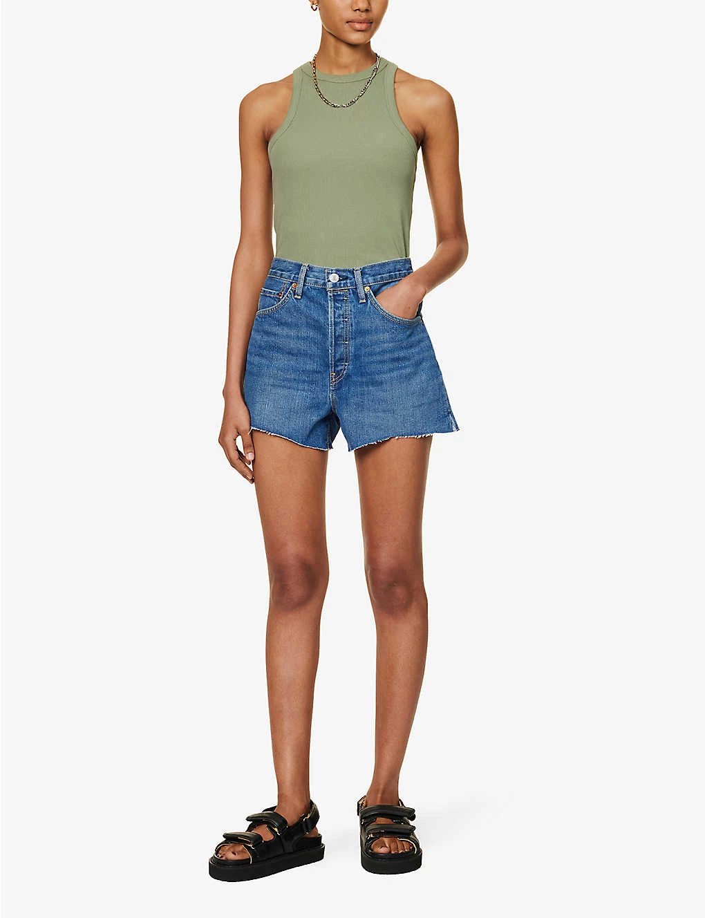 RE/DONE 50s Raw-hem Mid-rise Denim Shorts - Image 2