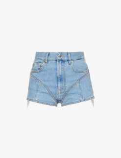 Mugler Crystal-embellished Mid-rise Stretch-denim Shorts