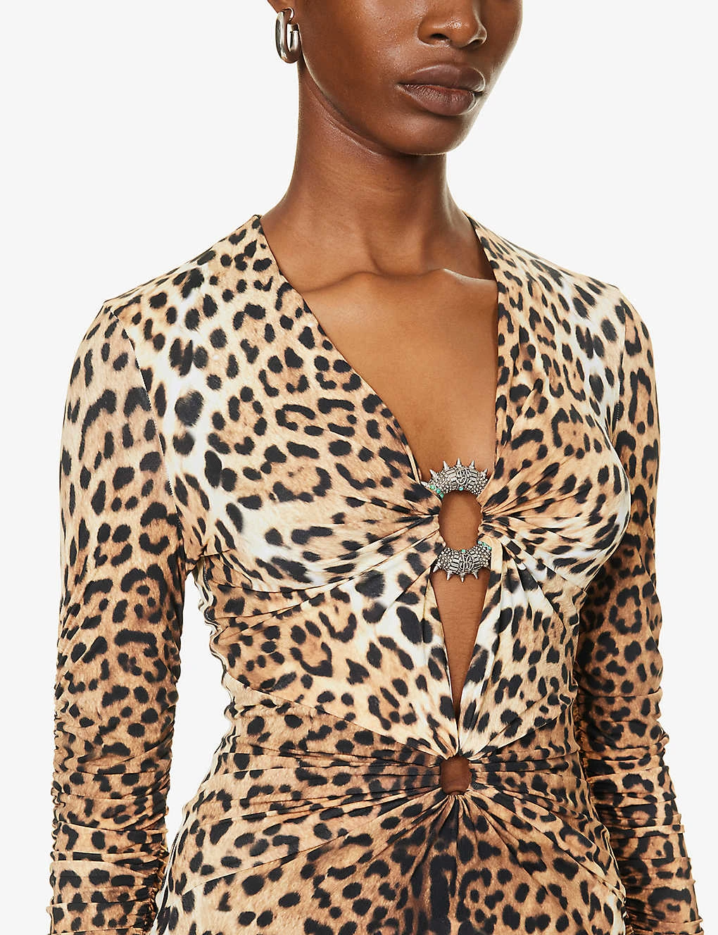 Roberto Cavalli Plunge-neck Leopard-print Woven Mini Dress - Image 5