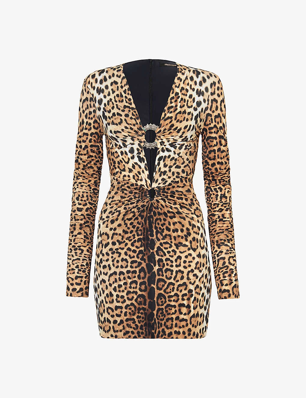 Roberto Cavalli Plunge-neck Leopard-print Woven Mini Dress