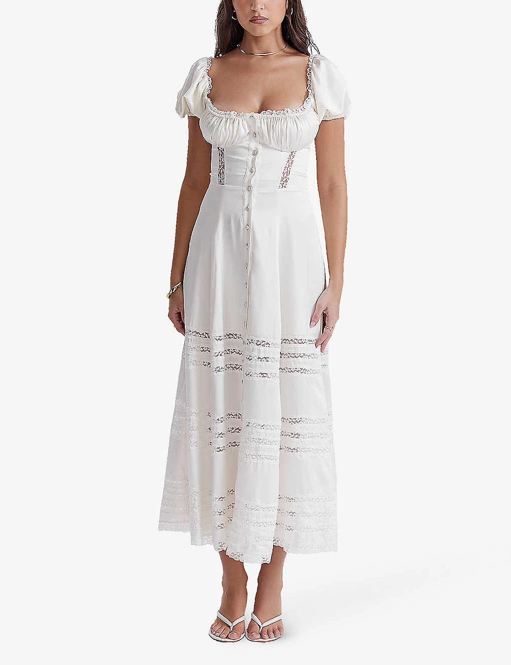 Eviana Bodice-top Lace-embellished Silk Midi Dress - Image 2