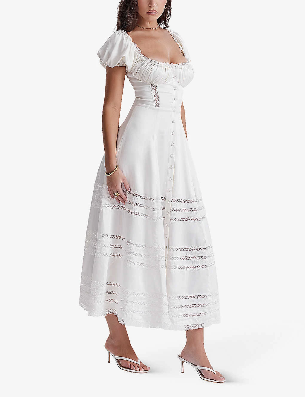Eviana Bodice-top Lace-embellished Silk Midi Dress - Image 3