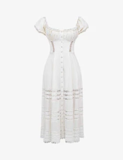 Eviana Bodice-top Lace-embellished Silk Midi Dress