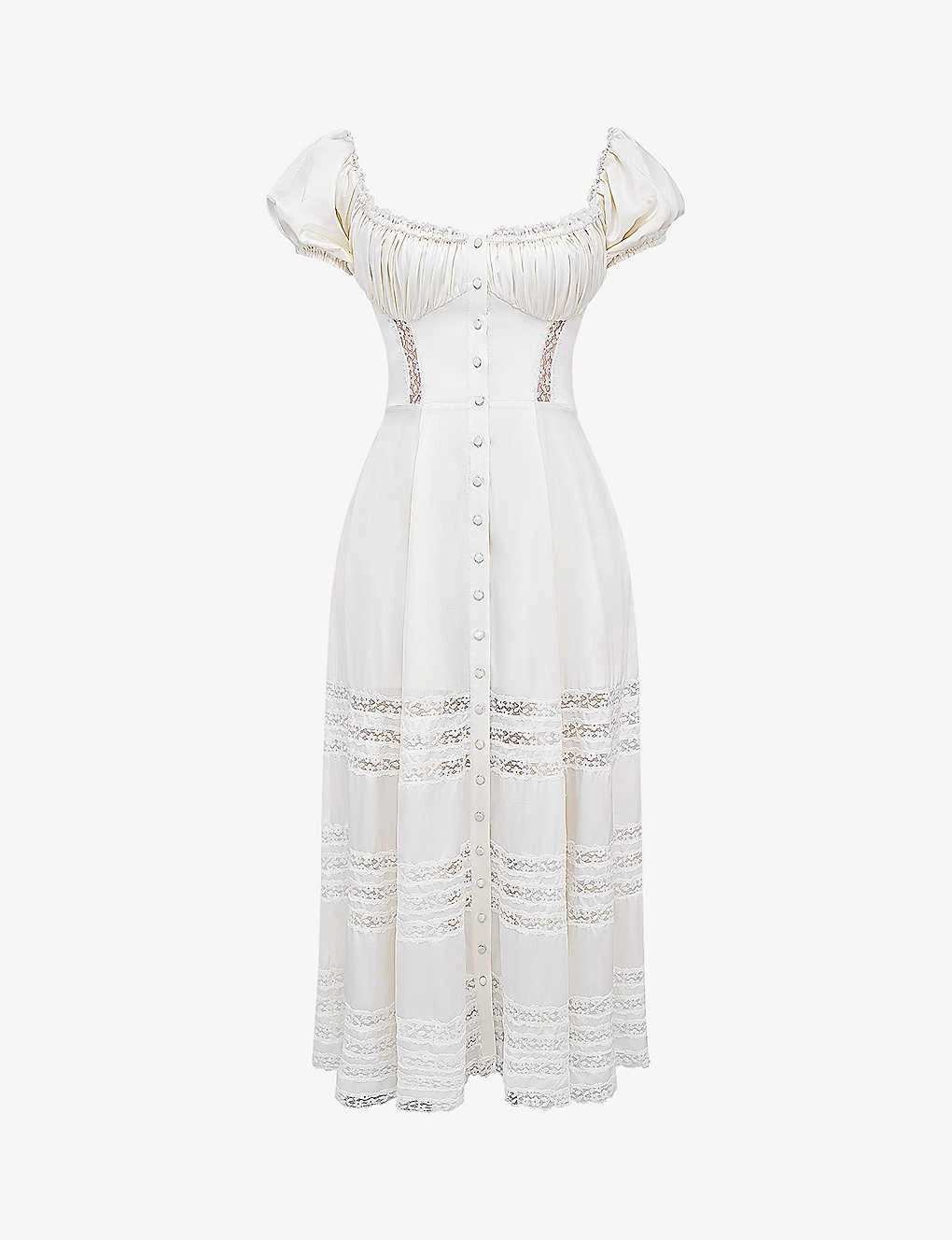 Eviana Bodice-top Lace-embellished Silk Midi Dress