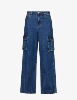SELF PORTRAIT Wide-leg Mid-rise Cargo Jeans