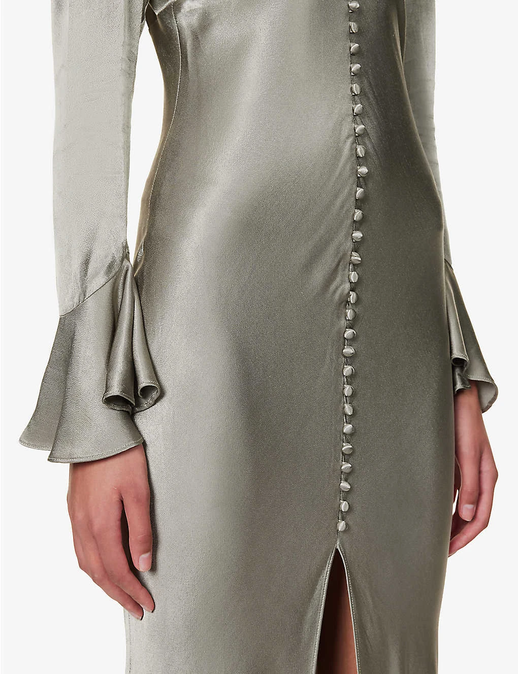 Shona Joy Fluted-sleeve Rouleaux-button Satin Maxi Dress - Image 5