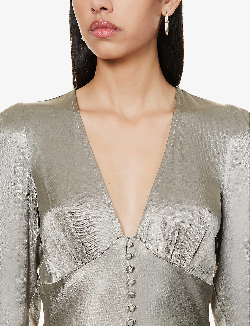 Shona Joy Fluted-sleeve Rouleaux-button Satin Maxi Dress - Image 6