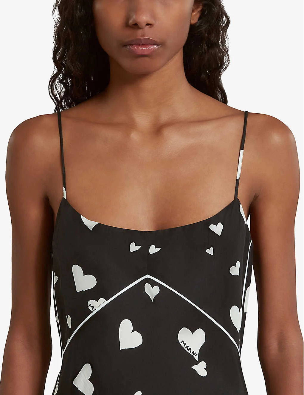 Marni Heart-print Flared-hem Silk Midi Dress - Image 5