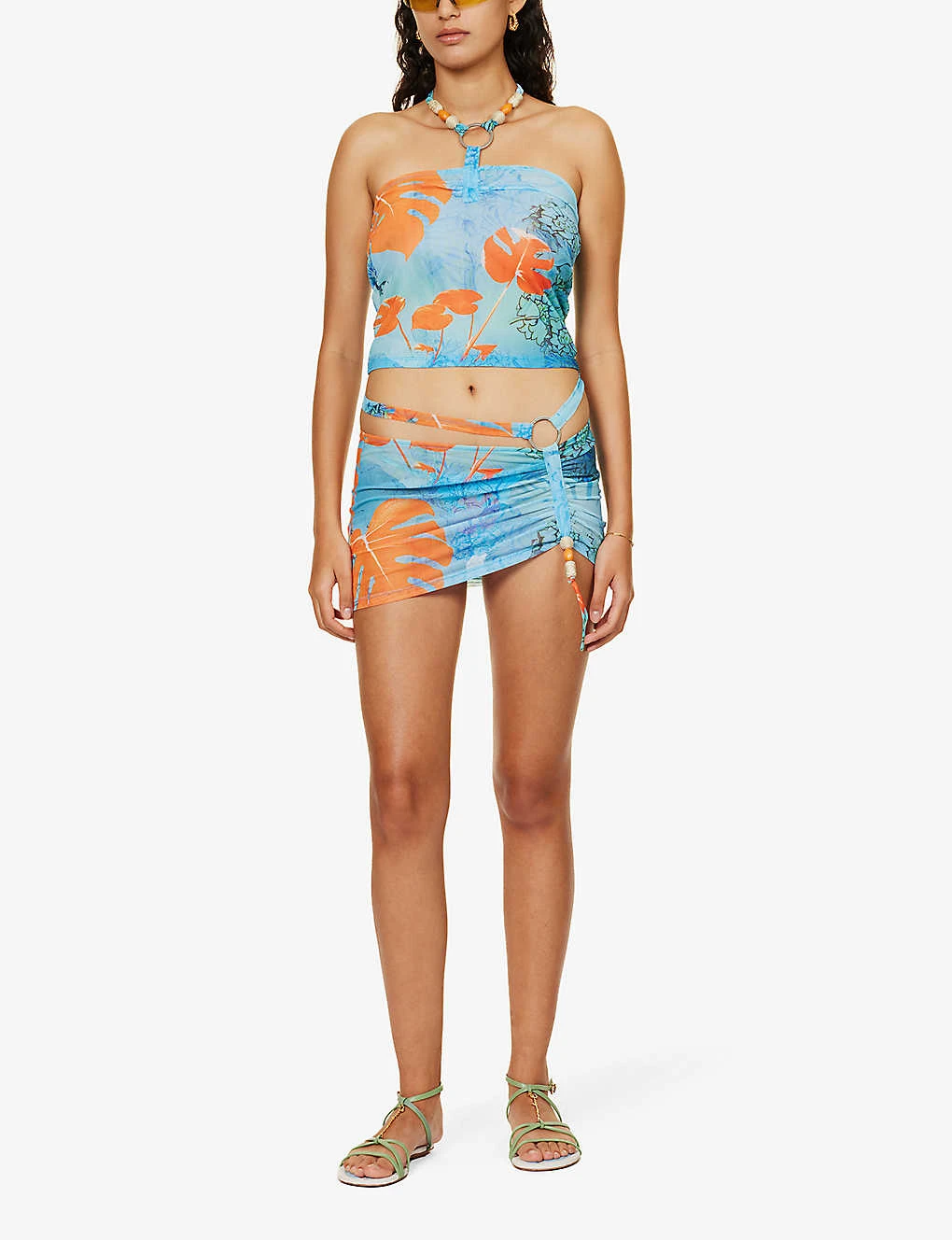 Jaded London Halterneck Bead-embellished Stretch-mesh Top - Image 2