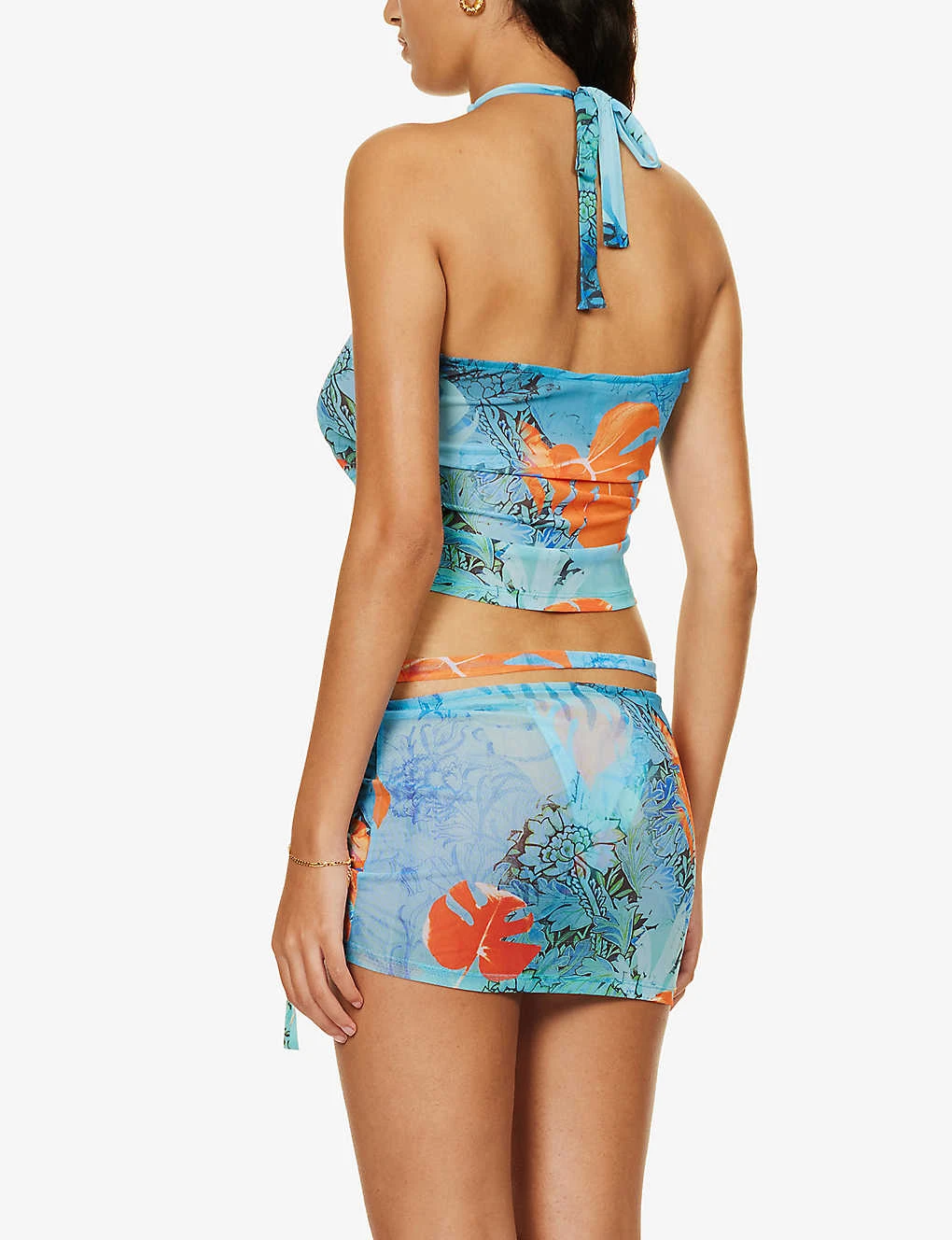 Jaded London Halterneck Bead-embellished Stretch-mesh Top - Image 3